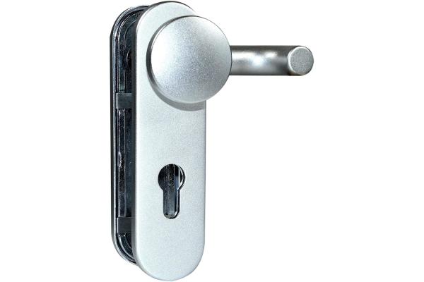 Paniktür Stahltür / FH Tür Set Aluminium Beschlag ( einseitig Knauf ) + FH Panikschloss Funktion E ( DIN Links/Rechts Falle und Riegel Mittig )