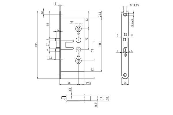 Paniktür Stahltür / FH Tür Set Beschlag ( einseitig Knauf ) + FH Panikschloss Funktion E ( DIN Links/Rechts Falle und Riegel Mittig )