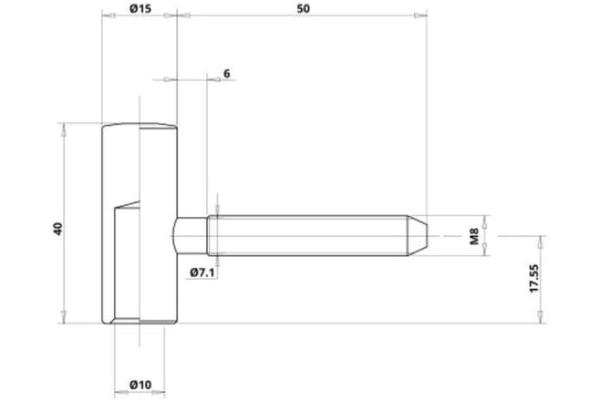 SN-TEC Türband Flügelteil V 0020 für Holzzargen, Rolle 15mm, Aufnahme 10mm, vernickelt