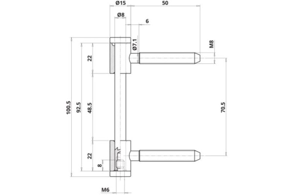 SN-TEC Türband Flügelteil für 3-teilige Bänder V 0026 für Holzzargen, Rolle 15mm, Stift 8mm, vernickelt