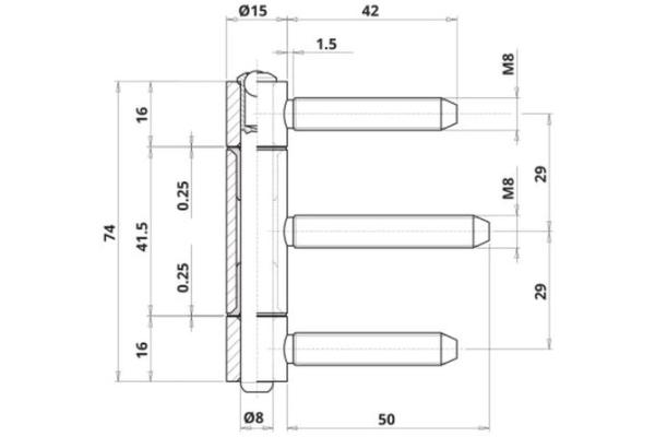 SN-TEC Türband 3-teilig für Holztüren WF C 1-15, Rolle 15mm, Stift 8mm, vernickelt