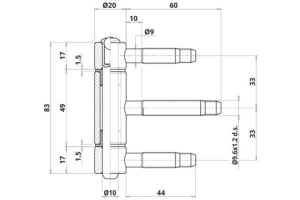 SN-TEC Haustürband, Türband 3-teilig für Holztüren WF C 1-20, Rolle 20mm, Stift 10mm, verzinkt 10 Stück