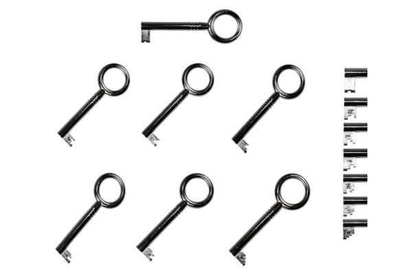 Ersatzschlüssel für Möbelschlösser, vernickelt, mit Dornloch 4,1mm, (2 Stück, Schließung: 3)