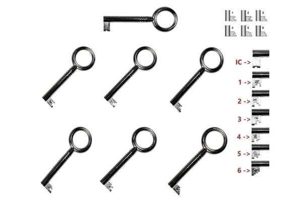 Ersatzschlüssel für Möbelschlösser, vernickelt, mit Dornloch 4,1mm, (2 Stück, Schließung: 2)