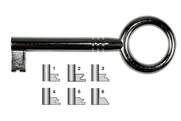 Ersatzschlüssel für Möbelschlösser, vernickelt, mit Dornloch 4,1mm, (2 Stück, Schließung: 2)