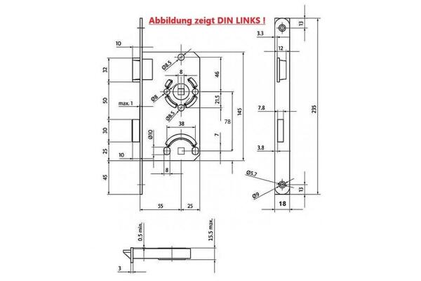 BKS Badschloss, DIN Rechts, 55/78/8, Stulp: abgerundet, 18 x 235mm