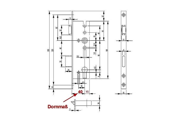 BKS Rohrrahmenschloss für PZ, DIN R/L, 40/92/8, eckig, 16x255x3mm