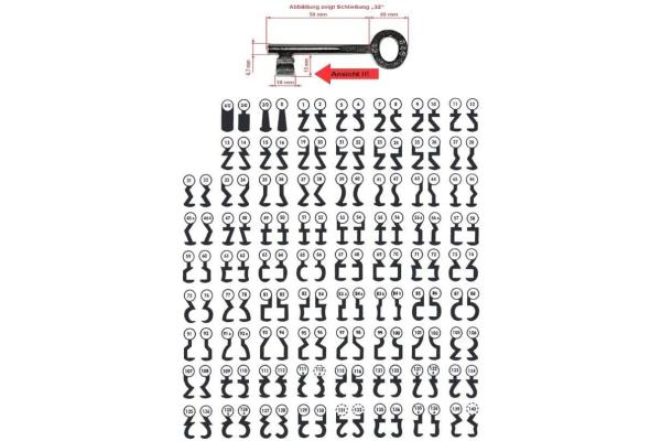 Buntbartschlüssel, Ersatzschlüssel Typ 946, Schließung 0 bis 310 auswählbar