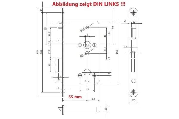BKS Panikschloss B 1201 PZ DR , 55/72/9 , 20x235x3 , DR, Umschaltfunktion B