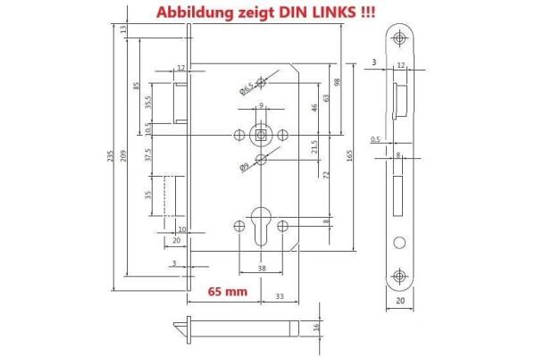 BKS Panikschloss B 1201 PZ DL , 65/72/9 , 20x235x3 , DL, Umschaltfunktion B