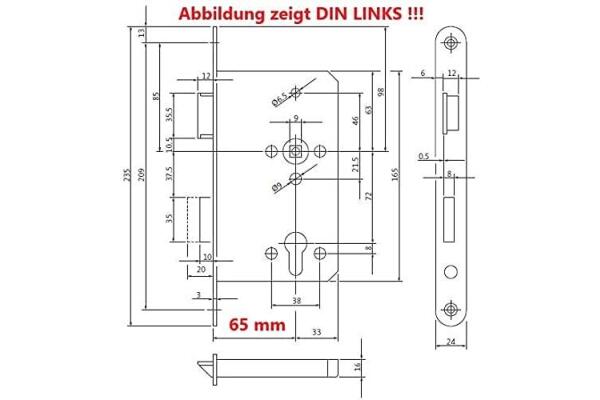 BKS Panikschloss B 1201 PZ DL , 65/72/9 , 24x235x3 , DL, Umschaltfunktion B