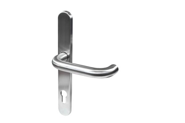 Rohrrahmen Langschild Wechselgarnitur, Entfernung 92mm, PZ gelocht oval, Vierkant 8mm, TS 65-80, Edelstahl matt, BKS Rondo, B-70340-60-0-8