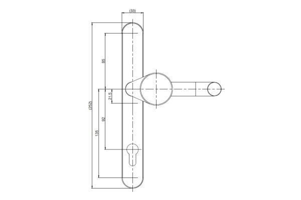 Rohrrahmen Langschild Wechselgarnitur, Entfernung 92mm, PZ gelocht oval, Vierkant 8mm, TS 65-80, Edelstahl matt, BKS Rondo, B-70340-60-0-8