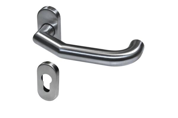 Rohrrahmen Rosetten Halbgarnitur gekröpft, PZ gelocht oval, Vierkant 8mm, Edelstahl matt, BKS Rondo, B-70130-01-0-8