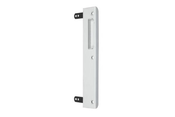 Sicherheits-Schließblech 4075H00/1S1G für Fallenschlösser 170 mm Länge, 28 x 8 mm Schenkelmaß | DIN Links | Weiß | mit Kunststoffunterbau