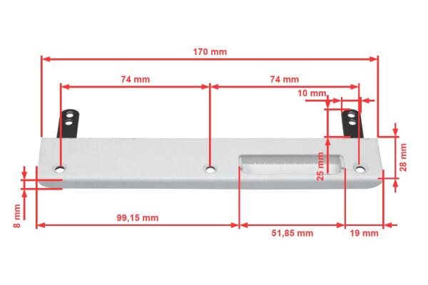 Sicherheits-Schließblech 4075H00/1S1G für Fallenschlösser 170 mm Länge, 28 x 8 mm Schenkelmaß | DIN Links | Weiß | mit Kunststoffunterbau