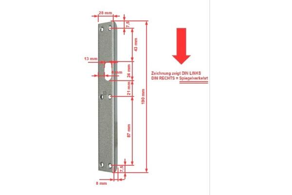 Schließblech 4044 für Türen im Innenbereich 190 mm Länge, 28 mm Breite | DIN Links | Silber