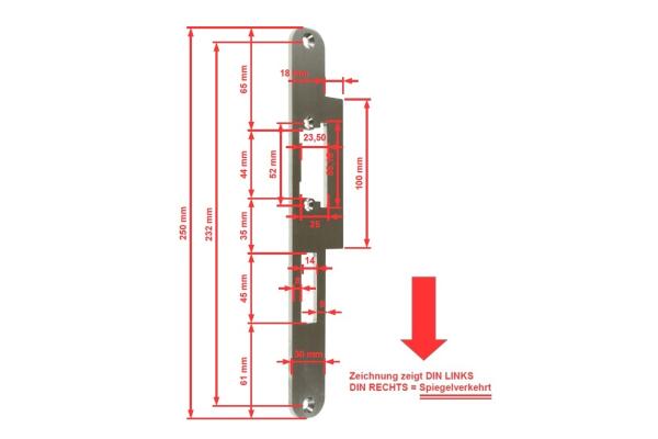 Lappen-/Flachschließblech für Türen im Innenbereich 250 mm Länge, 30 mm Breite, 48 mm Lappen | DIN Links | Edelstahl