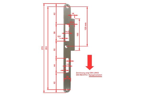 Lappen-/Flachschließblech 4538 für Türen im Innenbereich 270 mm Länge, 30 mm Breite, 48 mm Lappen | DIN Links | Edelstahl