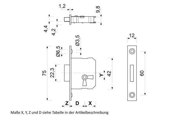 Möbelschloss einsteck, 45 mm Dornmaß, Einheitsschließung